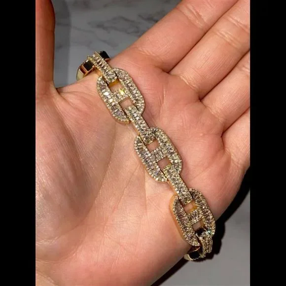 Designer Ice Out 14MM Miami Cuban Link Bracelet 14k Gold Finish Bling Bust Down